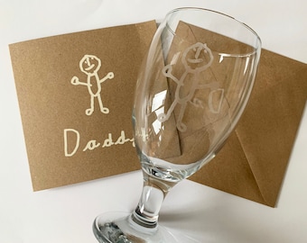 Custom Hand-Etched Beer Glass with Child's Artwork or Handwriting - Ideal for Father's Day or Birthday Gifts