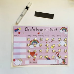 Magical Unicorn Adventure: Kids Reward Chart Customizable A4, Durable & Reusable Velcro Fastening Stars Ideal for Home or School image 4