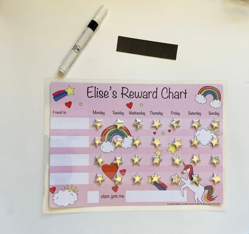 Magical Unicorn Adventure: Kids Reward Chart Customizable A4, Durable & Reusable Velcro Fastening Stars Ideal for Home or School image 4