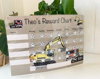 Digging for Success: Kids Digger Themed Reward Chart for Construction Champions - Customisable, Durable, Reusable -Ideal for Home or School