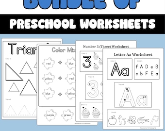 Preschool Worksheet BUNDLE! Letters, Numbers, Colors, Shapes, Homeschool Preschool Morning Menu, Busy Binder,