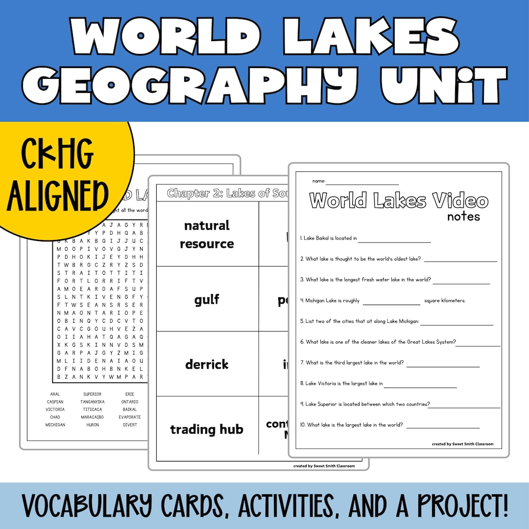 World Lakes Geography Unit - CKHG Aligned - Vocabulary, Word Search ...