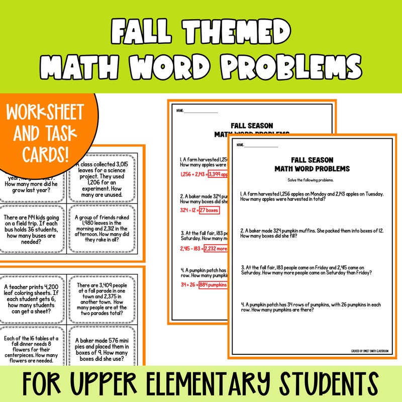 Math Word Problems Cards - Etsy