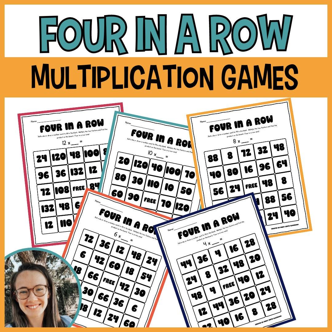 Multiplication Games | Four in a Row | Multiplication Practice ...