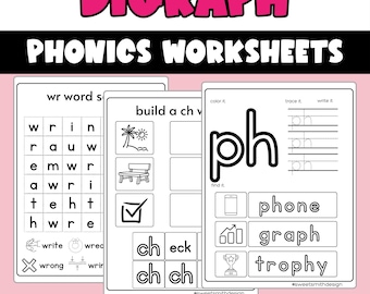 Digraph Worksheets: Kindergarten & First Grade Phonics (Digital Download)