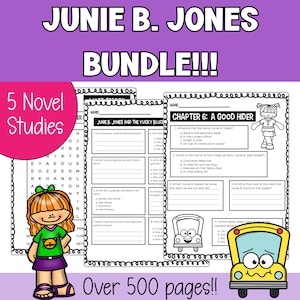 Pacote de Estudos de Romances de Junie B. Jones: Os 5 Primeiros Livros, Folhas de Exercícios de Compreensão de Leitura