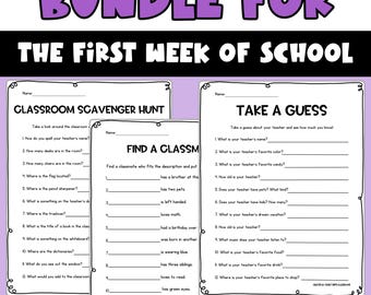 BUNDLE! Back to School Activities - First Week of School Worksheets - Digital Download