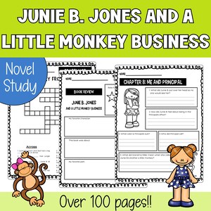 Estudo de romance de Junie B. Jones: planilhas de compreensão de leitura