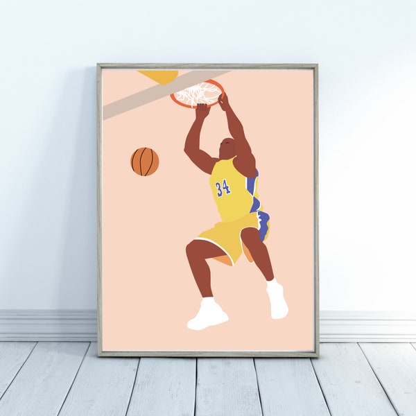 Shaq Lakers Dunk Poster - Basketball Gifts - Shaq Print - Basketball Poster - NBA Art Print - Minimalist Sports Art - Basketball Art