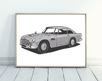 Aston Martin DB5 Poster - Aston Martin Poster - DB5 Poster - Aston Martin Print - Retro Poster