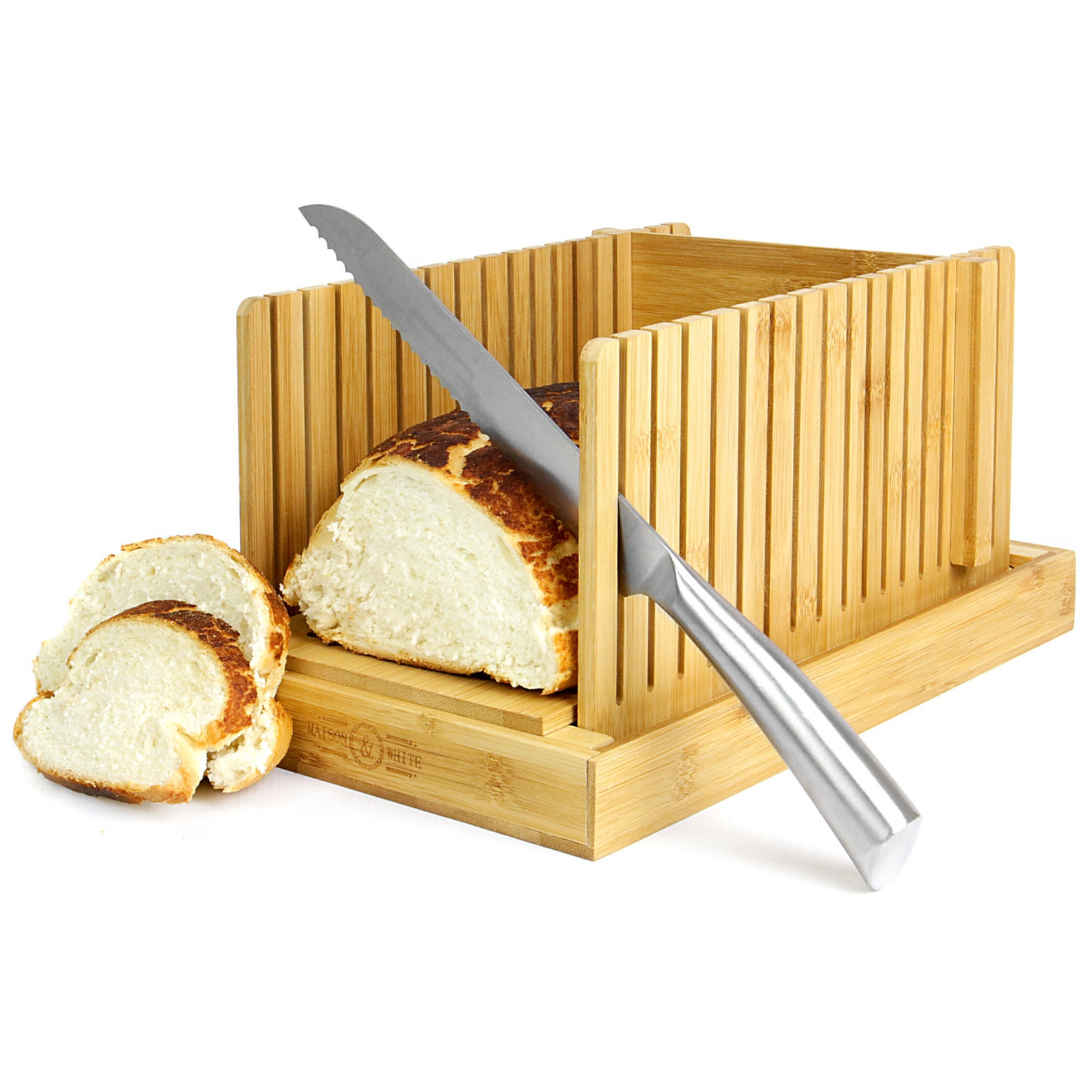 Bamboo Bread Loaf Slicer Cutting Board Crumb Catcher Etsy