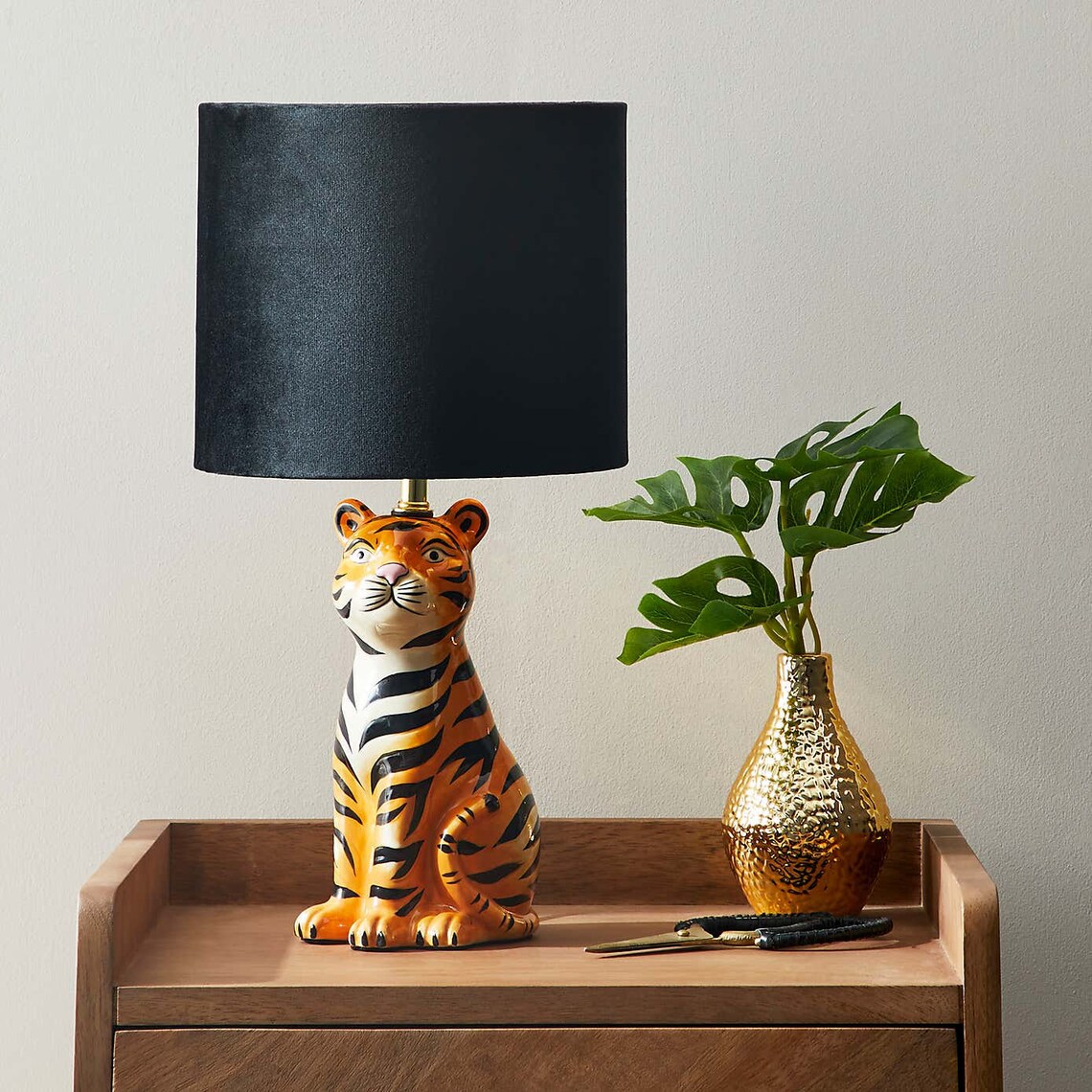 Ceramic Tiger Table Lamp Jungle Themed Velvet Lampshade Etsy