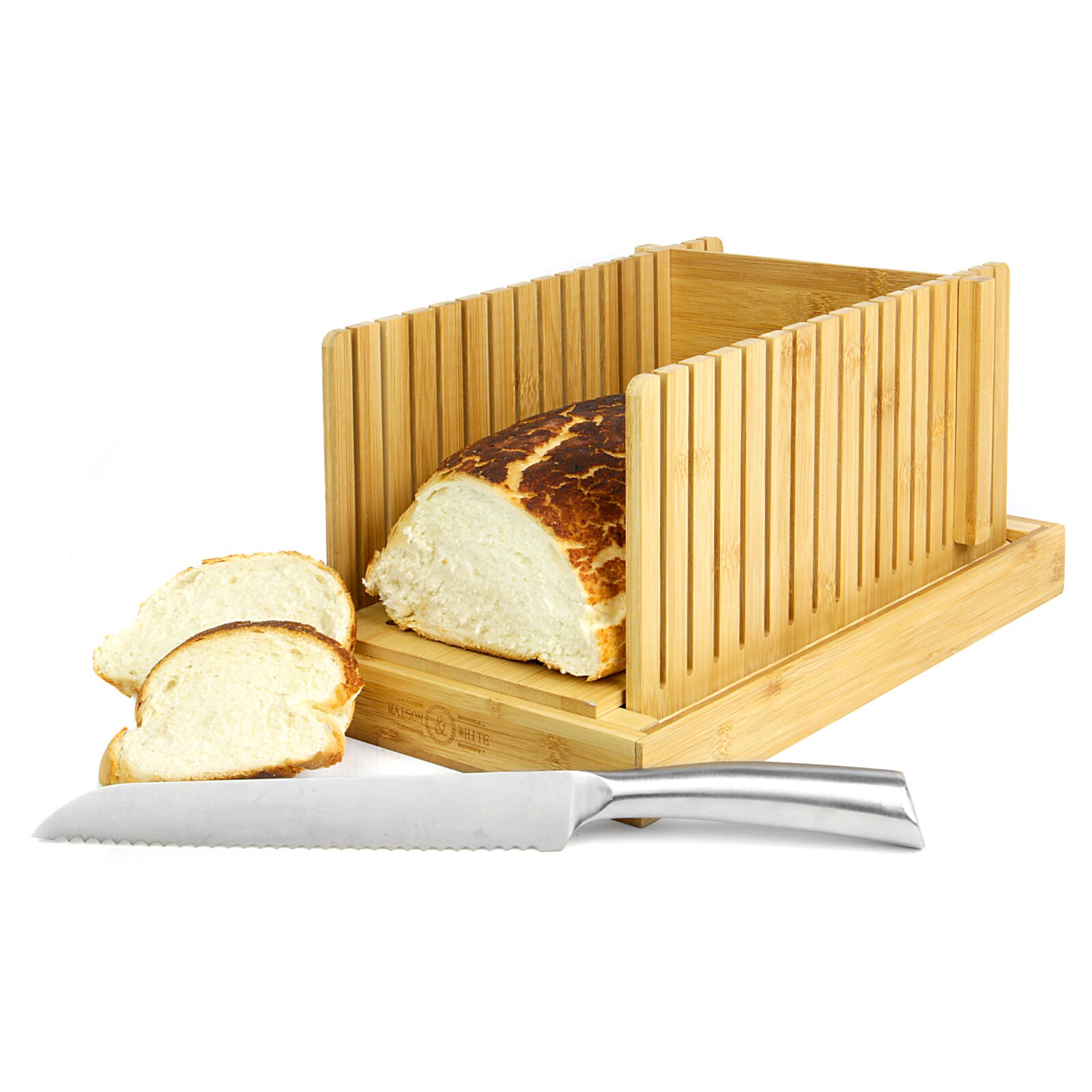 Bamboo Bread Loaf Slicer Cutting Board Crumb Catcher Etsy