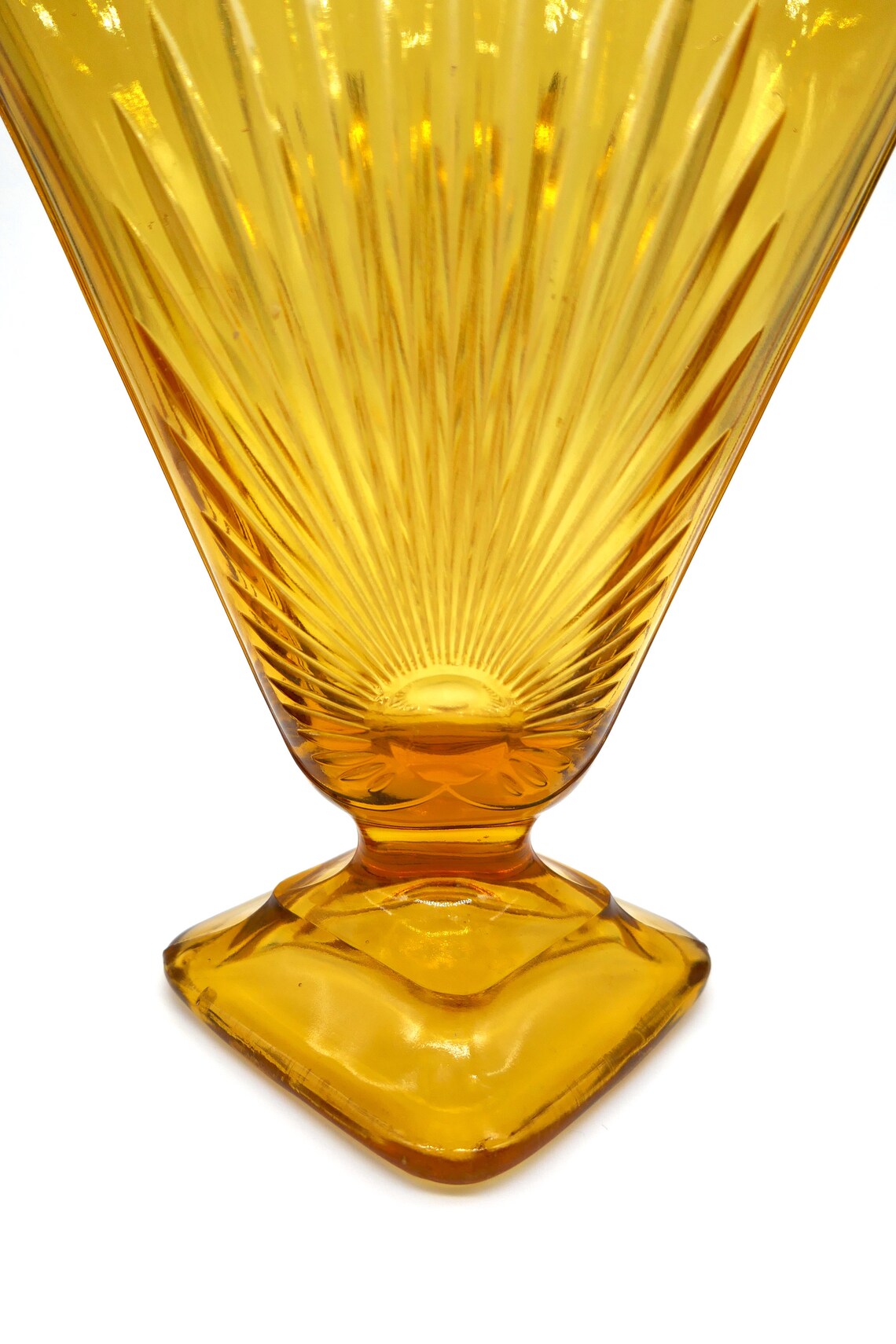 Art Deco vintage amber glass tall vase with triangular lined Etsy