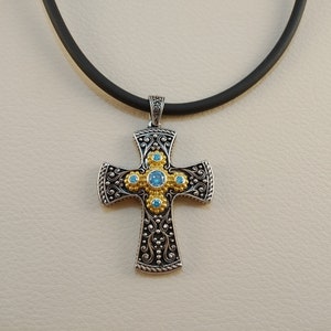Greek Byzantine style sterling silver cross,Byzantine sterling silver cross,Croix en argent de style Grec byzantin,Byzantine cross