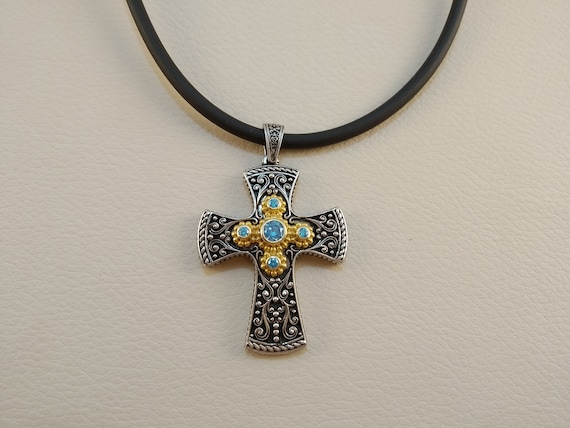 Greek Byzantine style sterling silver cross,Byzantine sterling silver cross,Croix en argent de style Grec byzantin,Byzantine cross