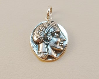 Sterling silver Athena coin pendant, Athena coin pendant, Coin of goddess Athena, Tetradrachm reproduction coin