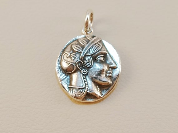 Sterling silver Athena coin pendant, Athena coin pendant, Coin of goddess Athena, Tetradrachm reproduction coin
