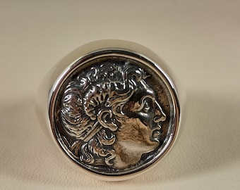 Alexander the Great Coin Ring, Handmade Sterling Silver