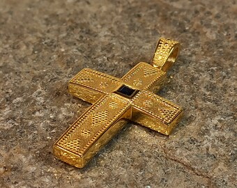 Byzantine style handmade cross made of 14K solid yellow gold