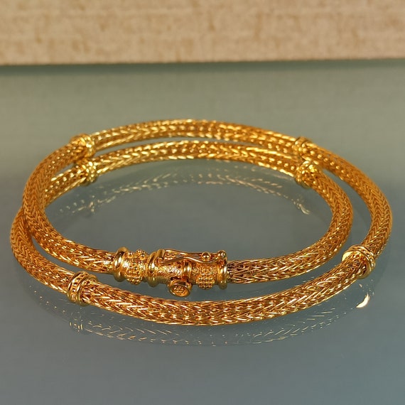 Ancient Greek style handmade knitted necklace in 18 K solid yellow gold