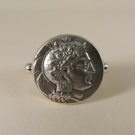 Athena's coin sterling silver ring,Sterling silver ring with a coin of Athena, Coin ring in sterling silver 925 with Athena