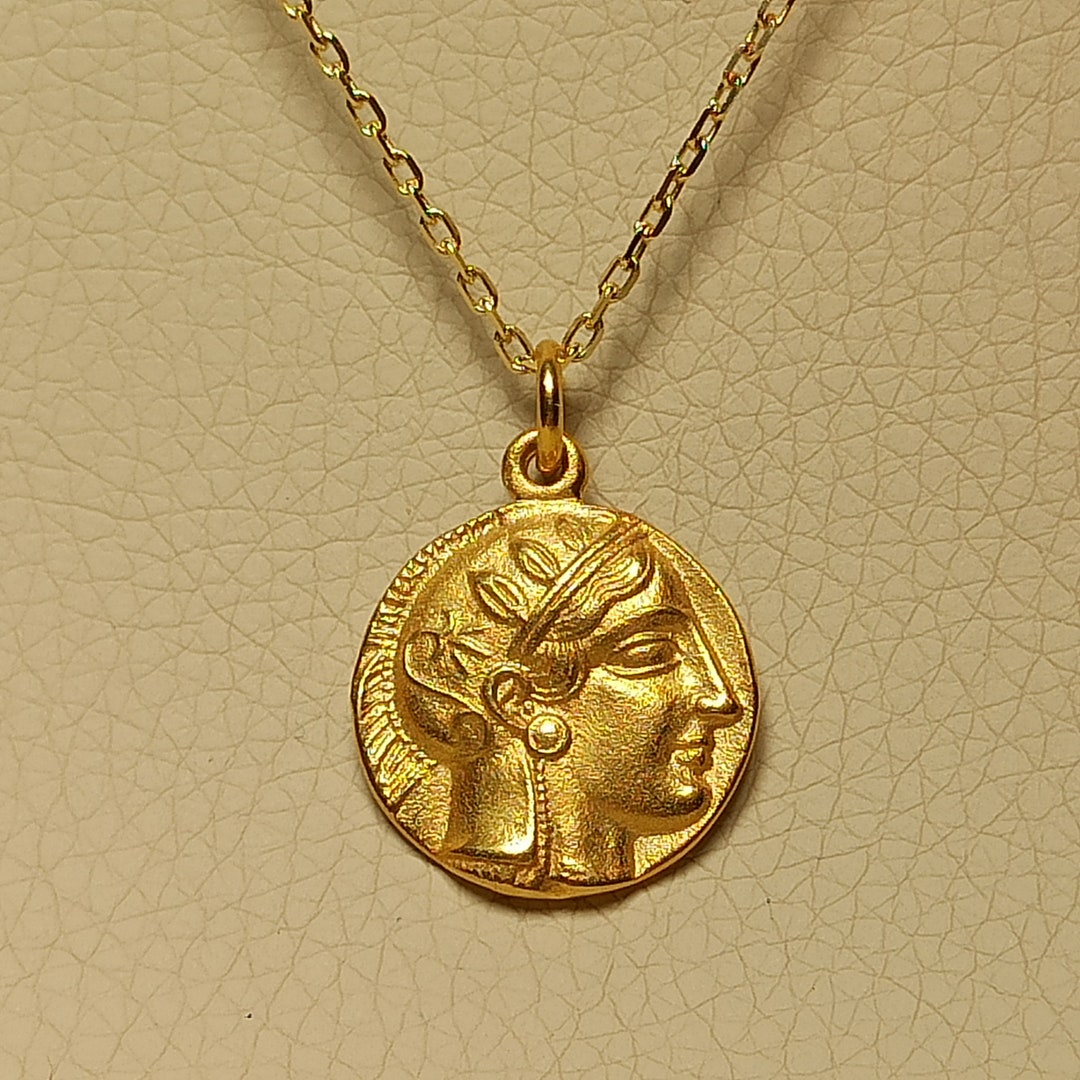 18K Gold Athena Owl Coin Pendant - Greek Tetradrachm Reproduction - Etsy