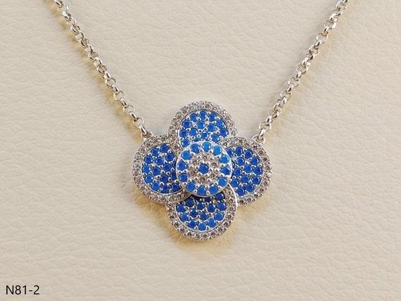 Silver necklace,Sterling silver necklace with stones,Flower shape silver necklace,Necklace with cubic zirconia,Silver flower necklace,
