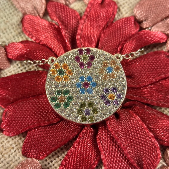 Necklace decorated with flovers, With AAAAA Qualiry different colors cubic zirconia stones in platinum plated silver 925
