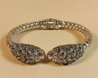 Bracelet with lion heads, handmade, in sterling silver 925