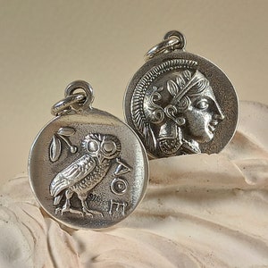 Goddess Athena reproduction ancient Greek coin pendant in sterling silver 925