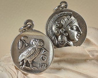 Goddess Athena reproduction ancient Greek coin pendant in sterling silver 925