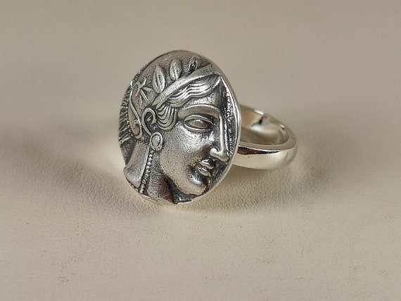 Ring with Athena coin in sterling silver 925