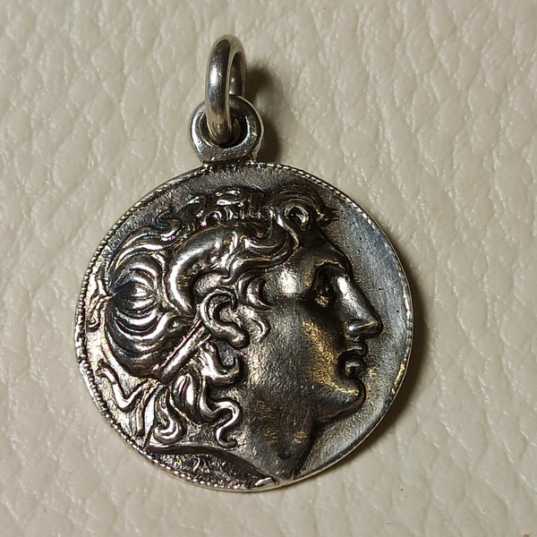 Ancient Greek coin of Thrace, reproduction of tetradrachm of lusimachos in stering silver 925