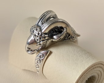 Ring with capricorn ( goat ) head in sterling silver 925