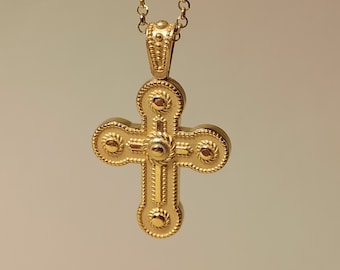 Byzantine Style Greek Orthodox Cross in 18K Solid Yellow Gold