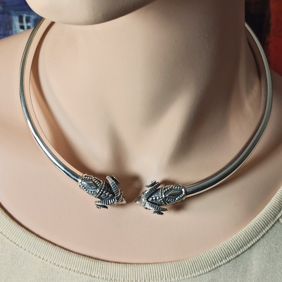 Choker necklace with two ram heads in sterling silver 925