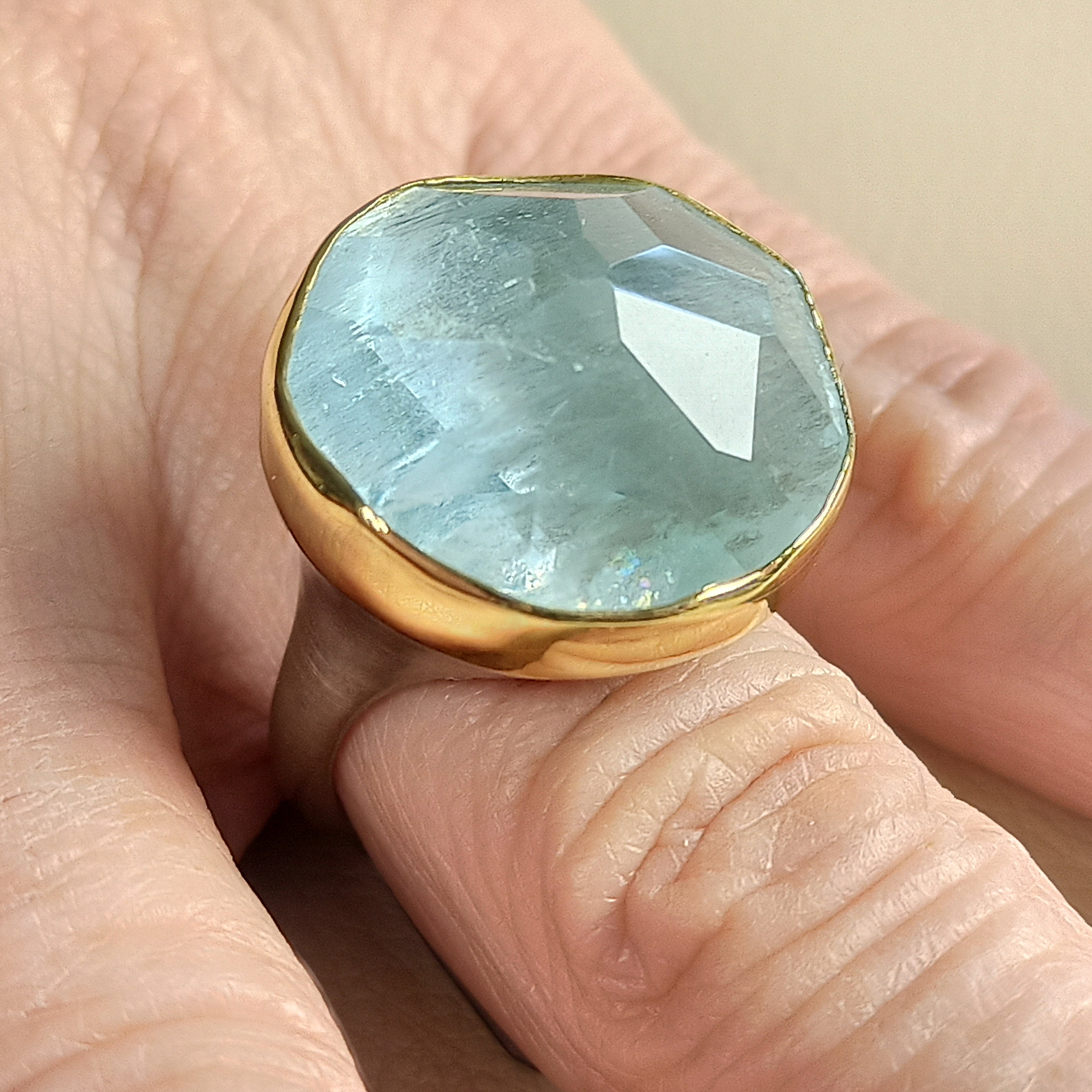 Ring with an irregular cut aquamarine stone in 18 carat solid Etsy
