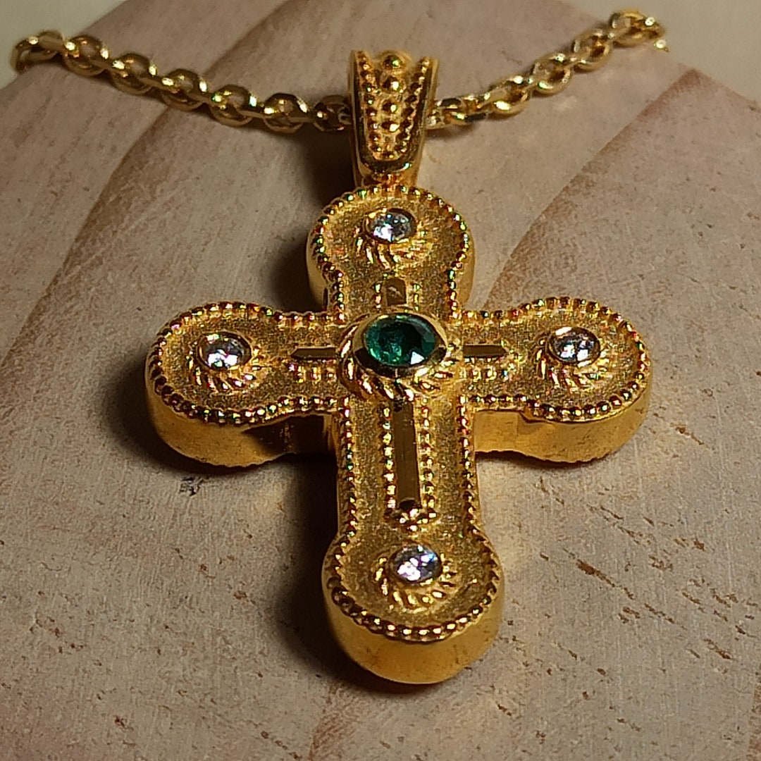 Byzantine Style Greek Orthodox Cross With Natural Diamonds and
