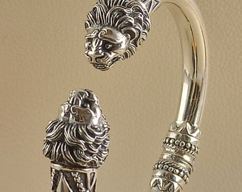 Bracelet Jonc Ancien Style Grec En Argent Sterling - Avec Têtes D'animal, Occasion