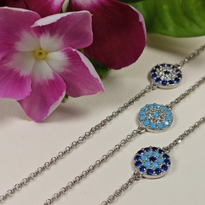 Evil eye bracelet in platinum plated sterling silver 925 with different colors AAAAA quality cubic zirconia stones