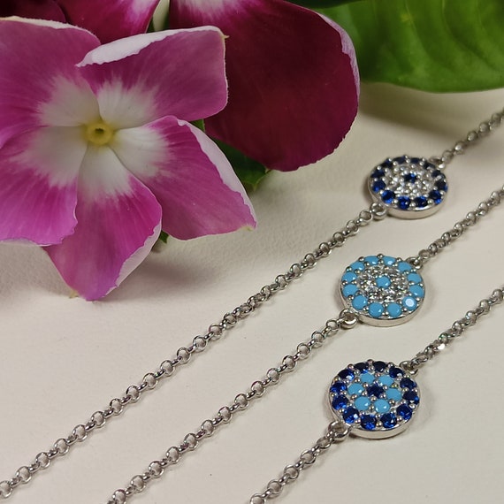 Evil eye bracelet in platinum plated sterling silver 925 with different colors AAAAA quality cubic zirconia stones