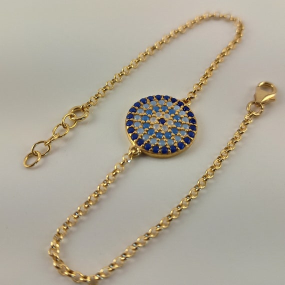Evil eye bracelet with AAAAA Quality different color cubic zirconia stones in gold plated sterling silver 925