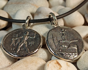 Ancient Greek reproduction coin of Poseidon in sterling silver 925