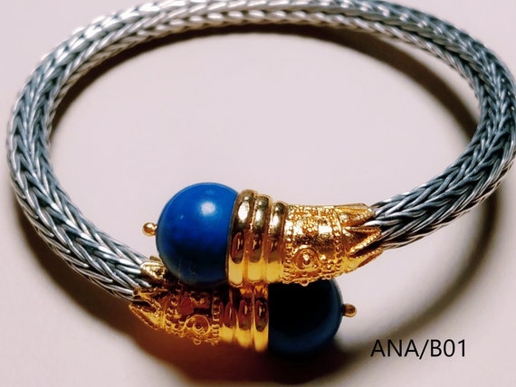 Sterling silver bracelet with lapis lazuli, Handmade silver bracelet with lapis stones, Silver bangle with lapis lazuli stones