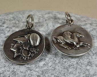 Corinthian Stater,ancient Greek coin pendant with Athena and Pegasus in sterling silver 925