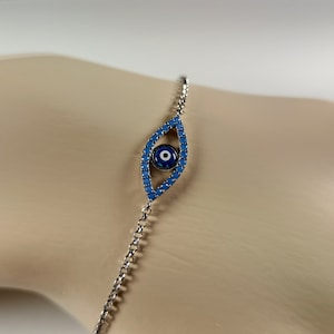 Eye shape evil eye bracelet with AAAAA Quality different  colors cubic zirconia and opaline stones in platinum plated sterling silver 925