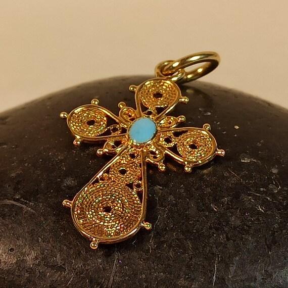 Ornate Enameled Cross Jewelry Centerpiece with Crystals, Gre