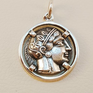 Athena coin pendant in sterling silver 925, Athena coin pendant, Coin of Goddess Athena, Tetradrachm reproduction coin