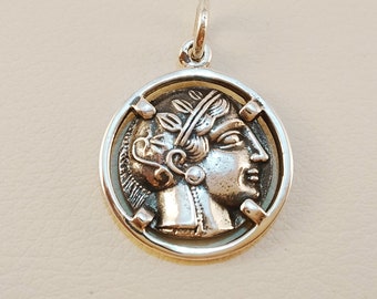 Athena coin pendant in sterling silver 925, Athena coin pendant, Coin of Goddess Athena, Tetradrachm reproduction coin